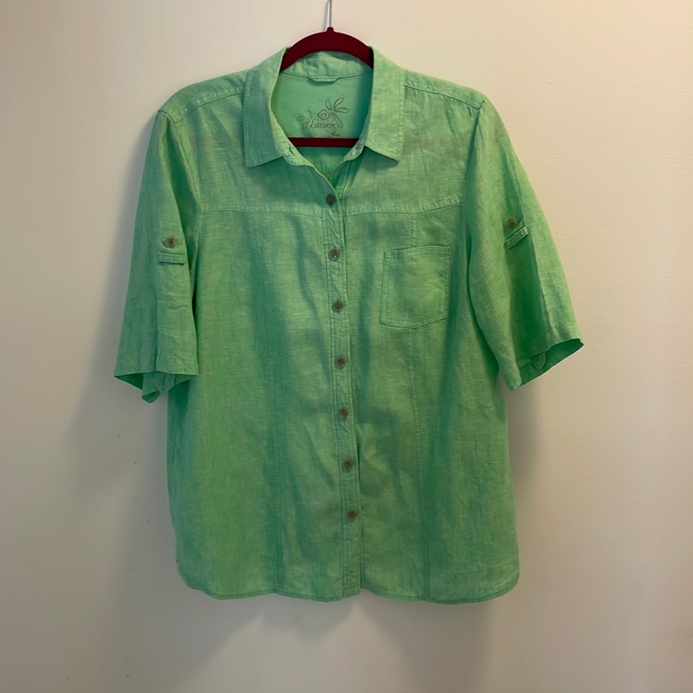 Women’s linen short sleeve top shirt brand new Olsen size XL